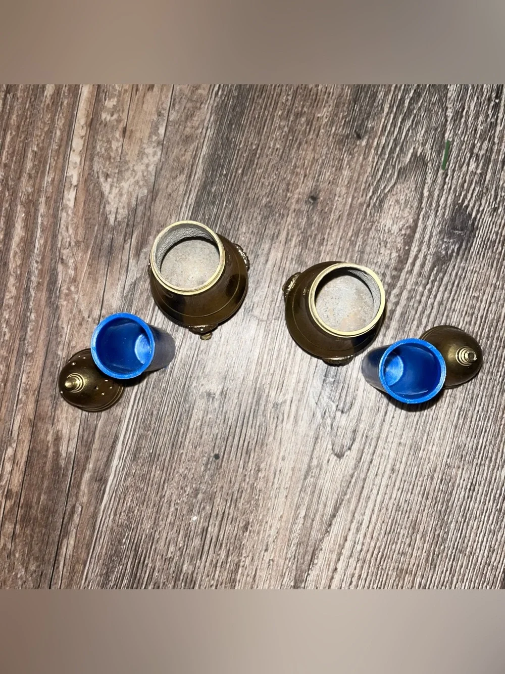 Vintage MCM Solid Brass Salt and Pepper Shakers with Lined Screw-On Lid